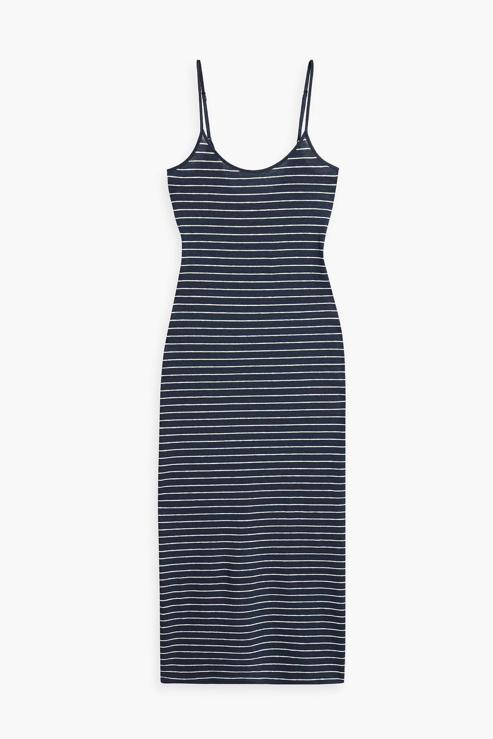 Striped linen-blend maxi slip dress