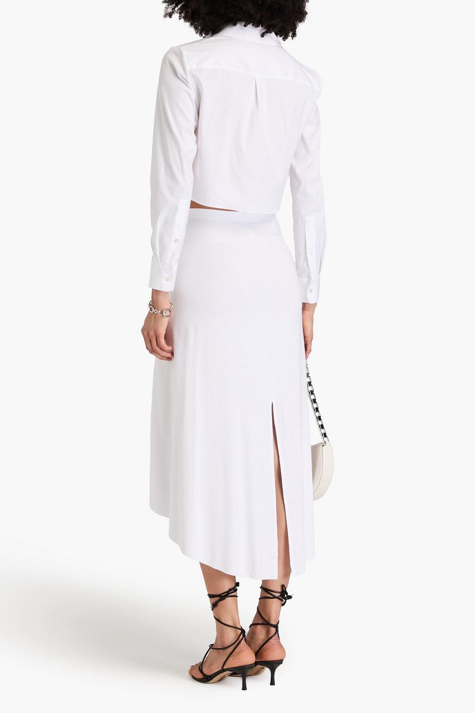 Asymmetric twisted stretch-jersey midi skirt