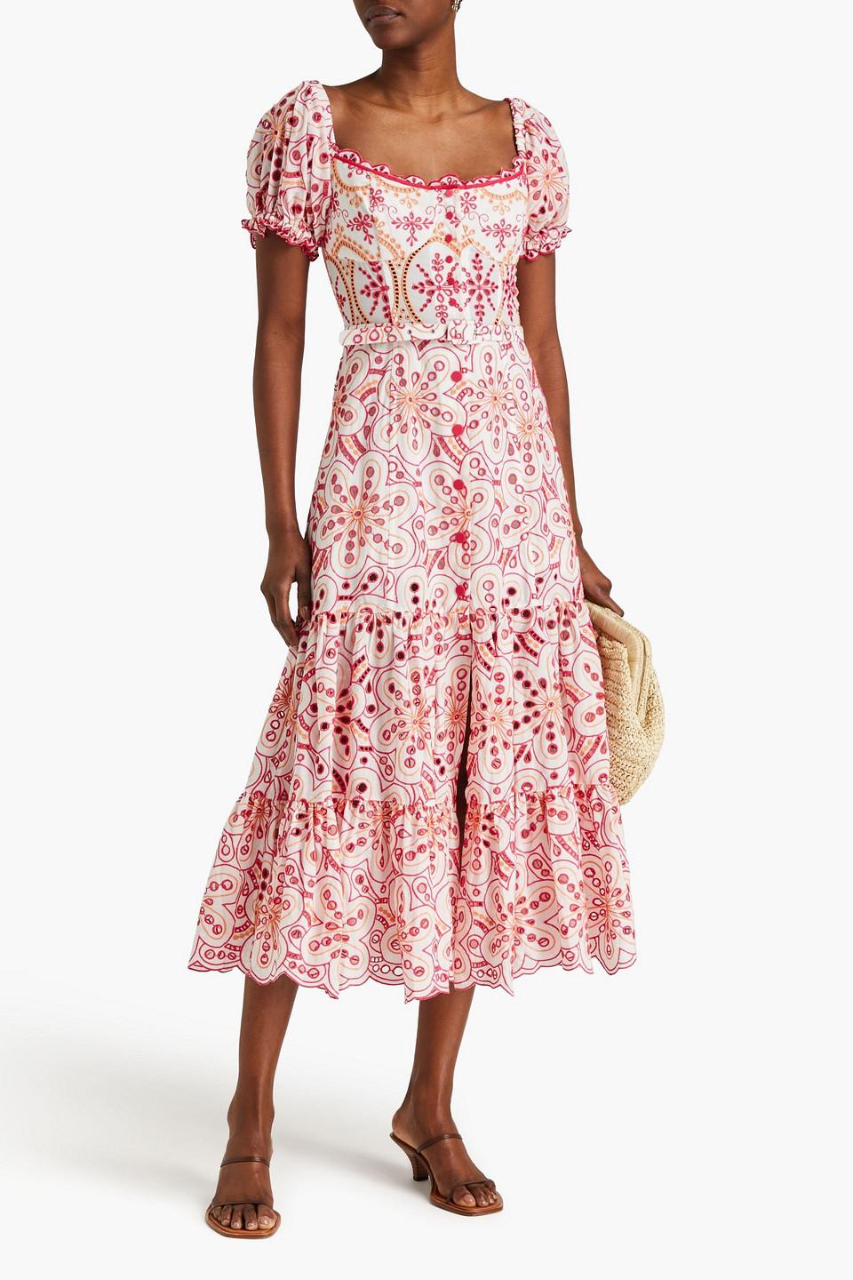 Lana tiered broderie anglaise cotton-blend midi dress