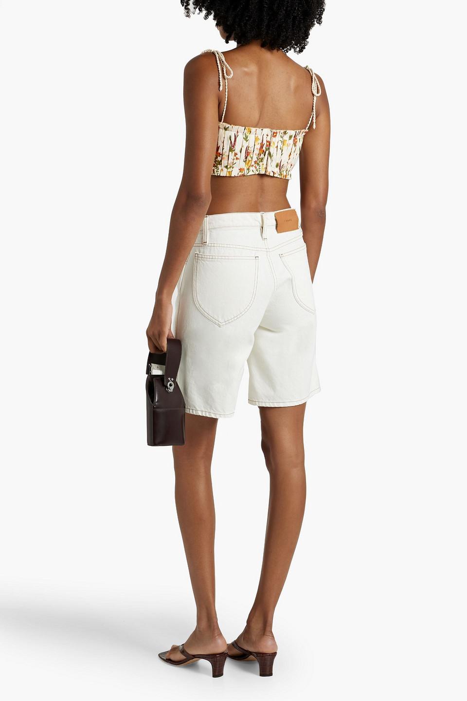 Moringa Clementina cropped pleated floral-print linen bustier top