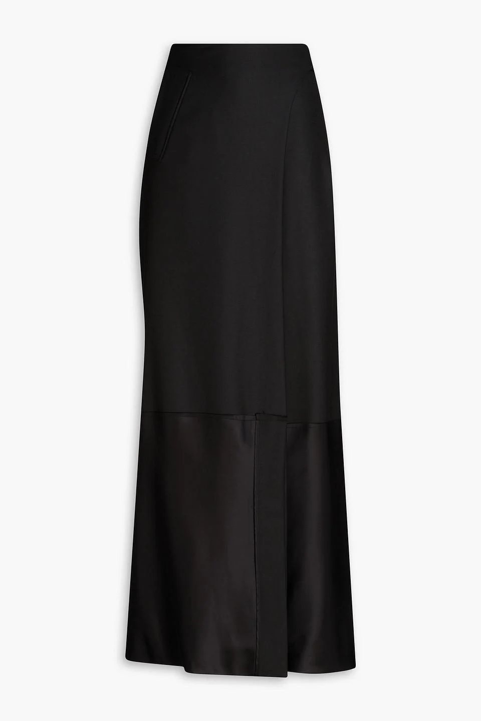 Twill-paneled satin maxi wrap skirt