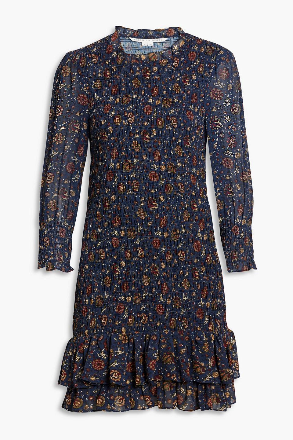 Farha shirred floral-print crepe de chine mini dress