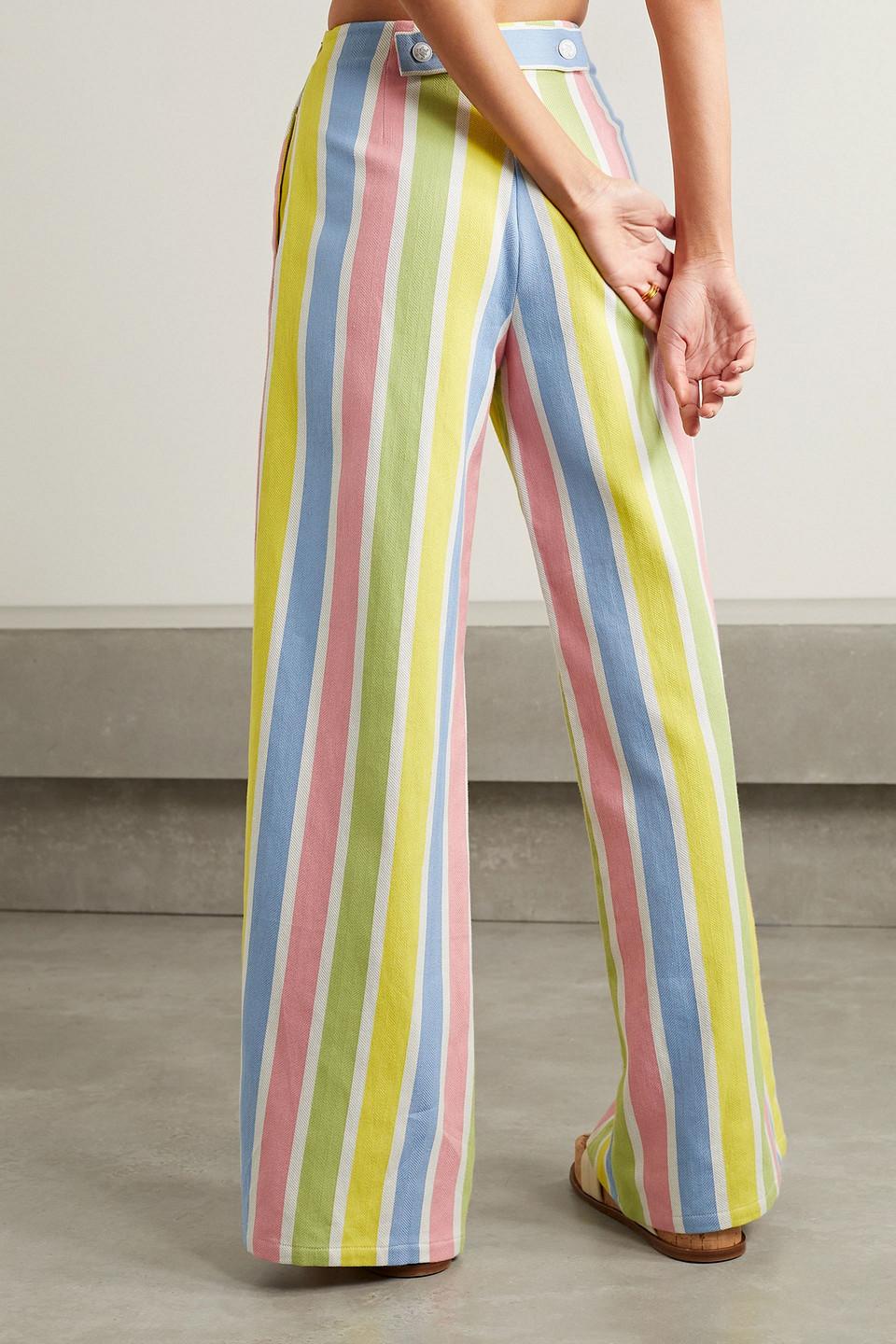 Serafina striped herringbone cotton and linen-blend wide-leg pants