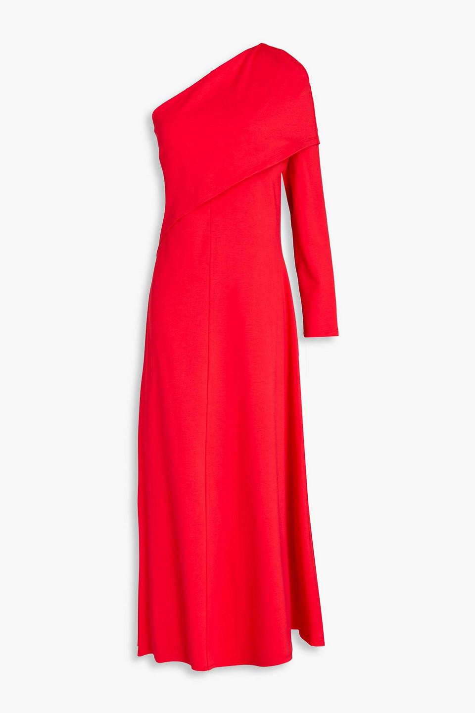 One-sleeve stretch-jersey midi dress