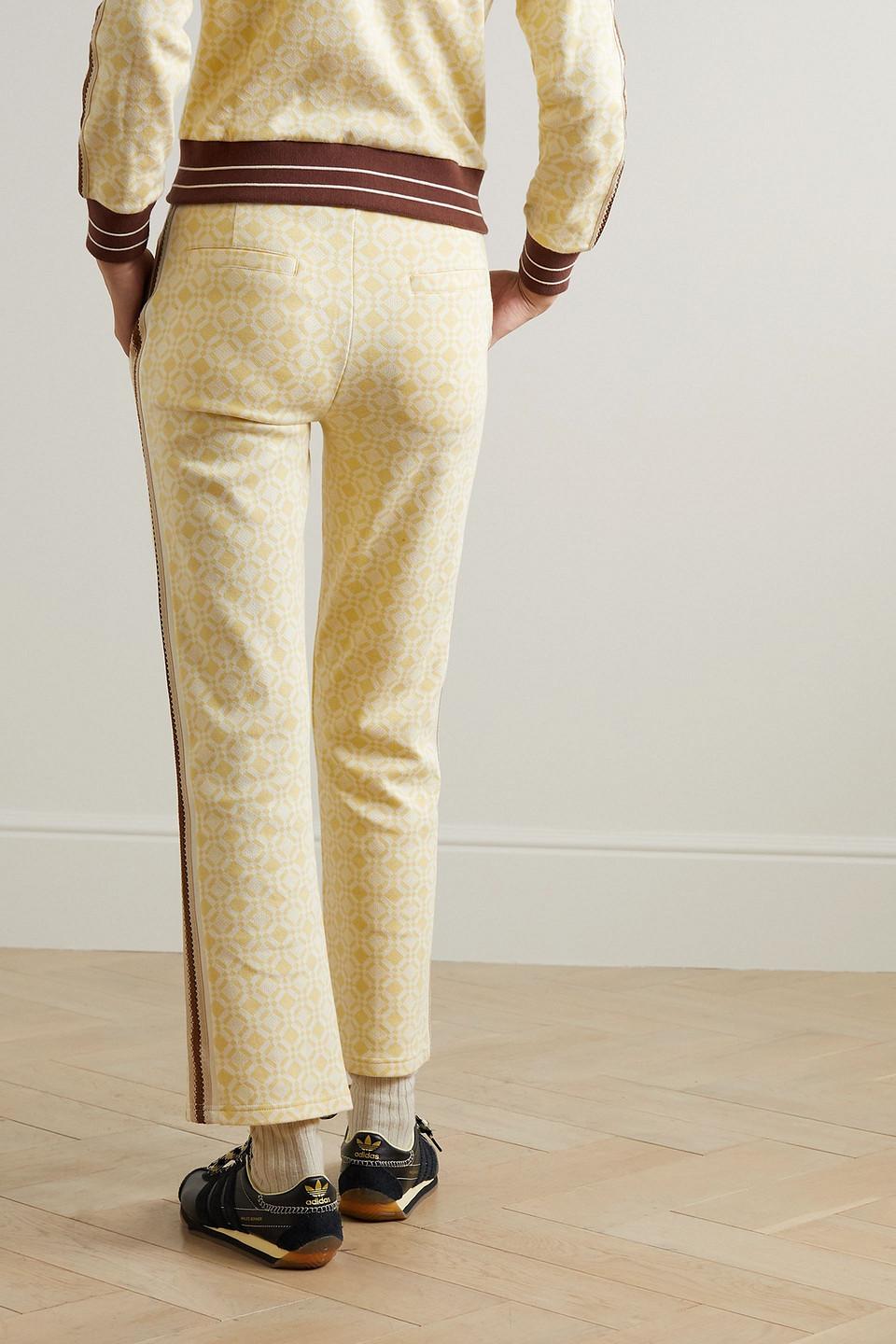 Shine cropped crochet-trimmed cotton-jacquard straight-leg pants