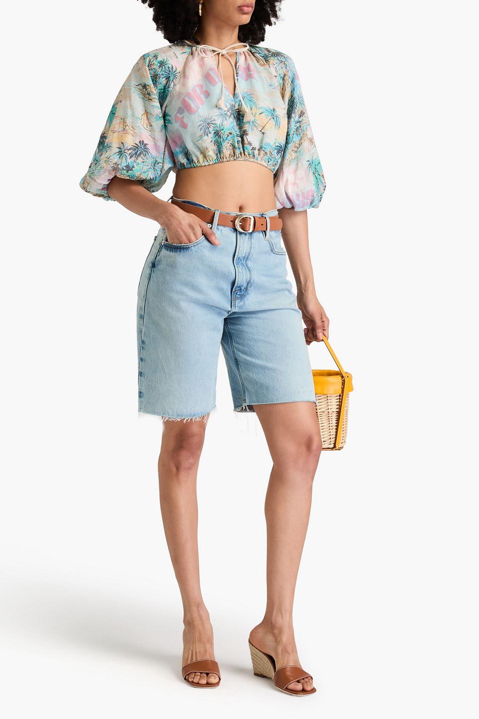 Cropped printed linen top