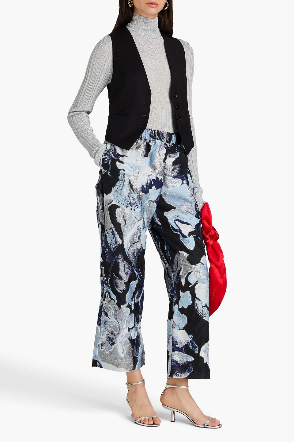 Isra cropped metallic jacquard straight-leg pants