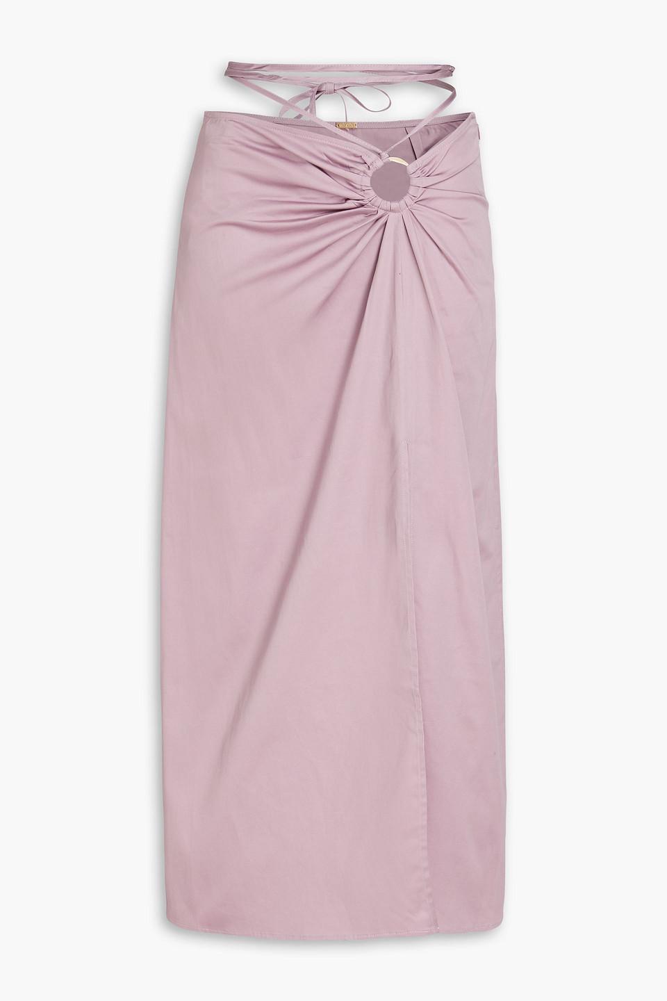 Nell ruched cotton-blend midi skirt