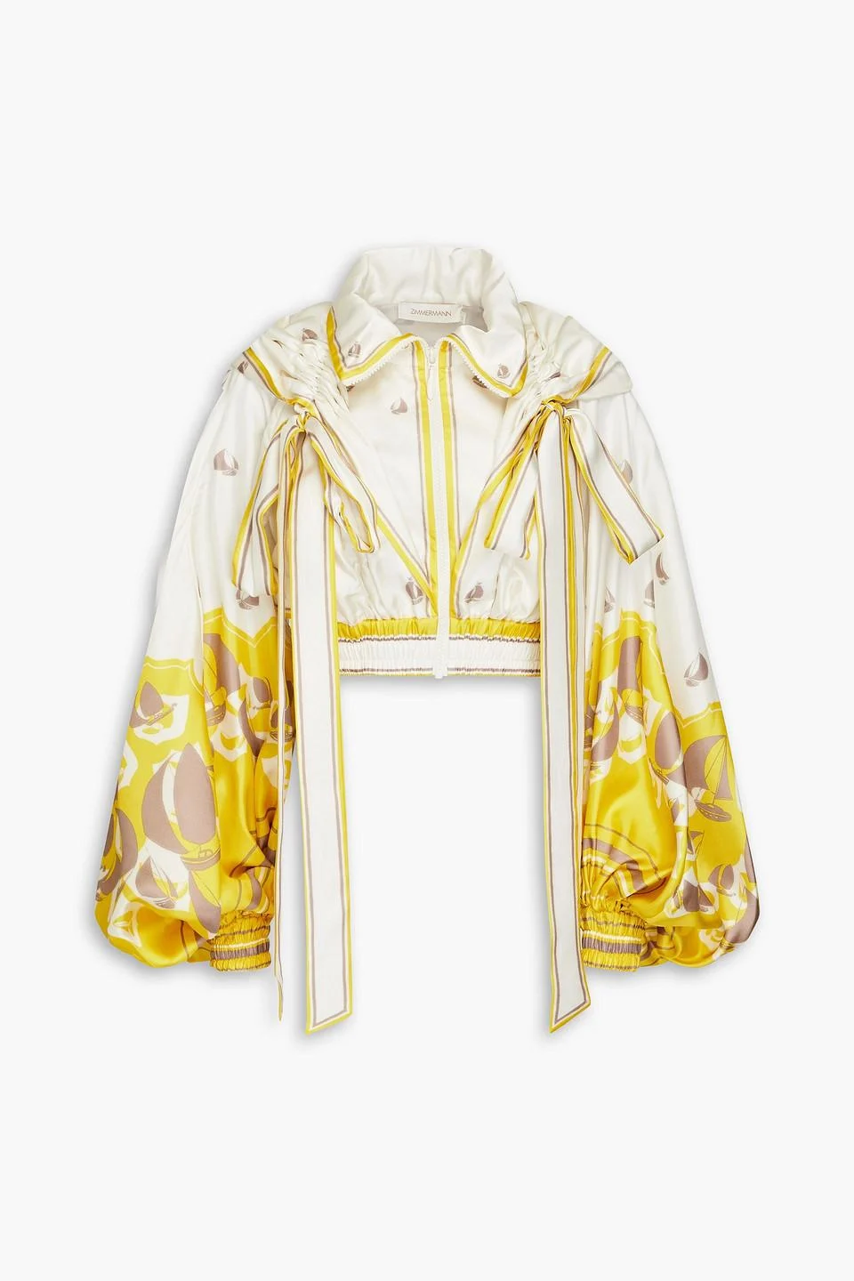 Cropped printed silk-twill hooded jacket