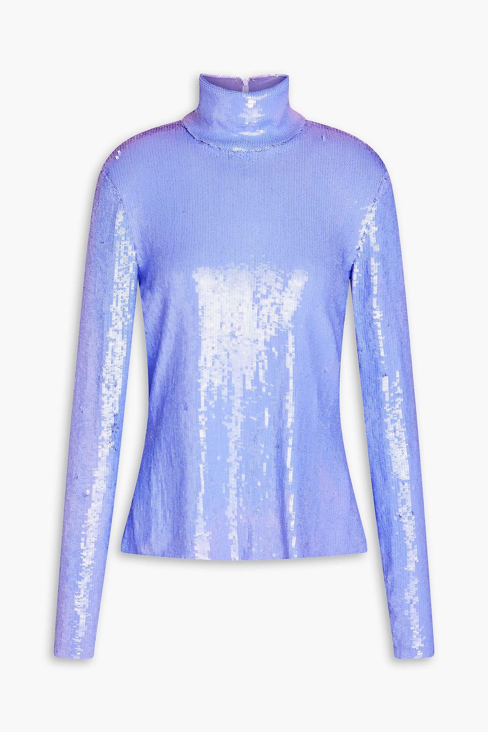 Sequined jersey turtleneck top