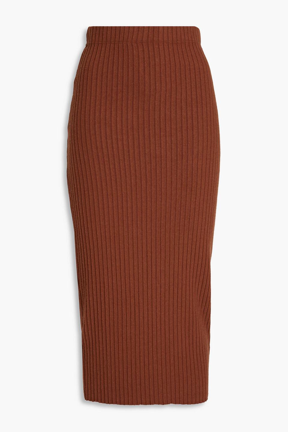 Ribbed-knit midi skirt