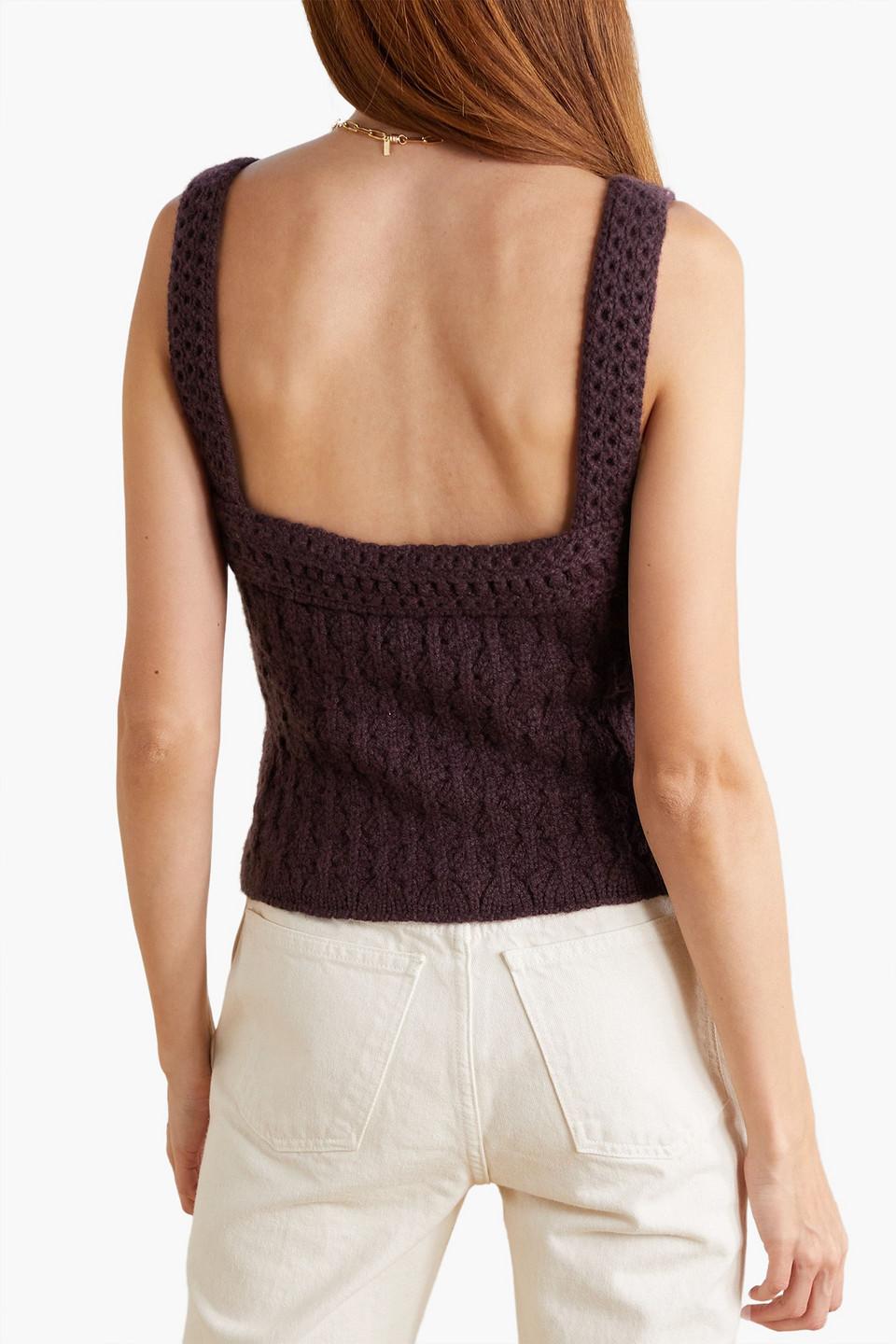 Cropped crochet-knit wool and cashmere-blend top