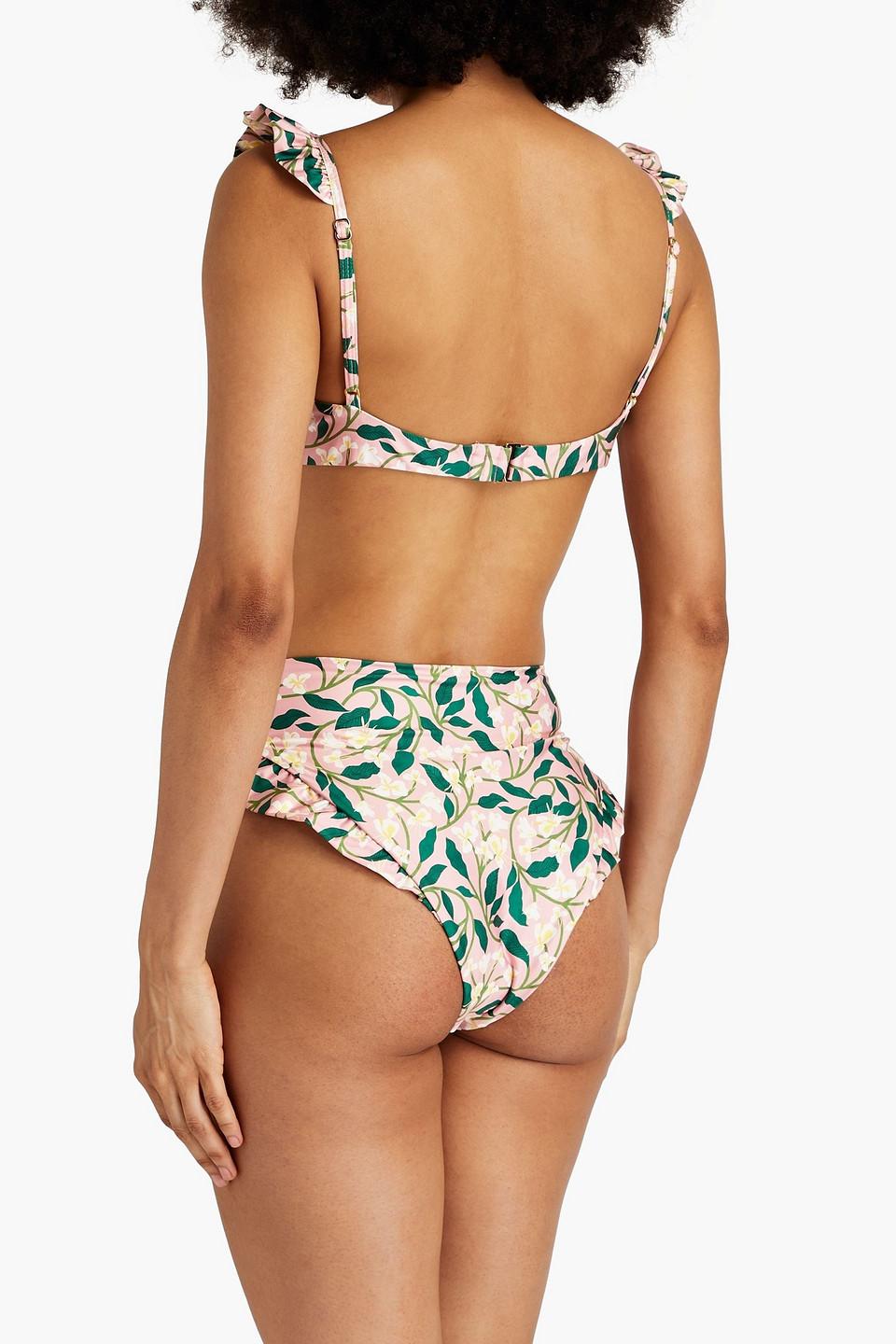 Jengibre ruffled floral-print high-rise bikini briefs