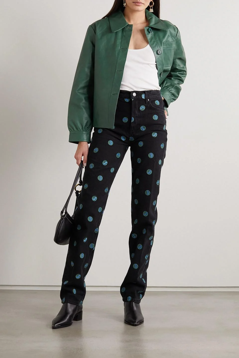 Earth embroidered high-rise straight-leg jeans