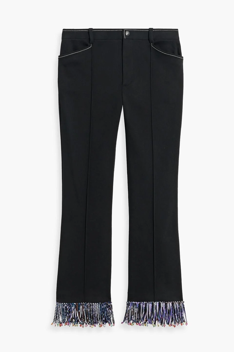 Fringed cotton-blend twill flared pants