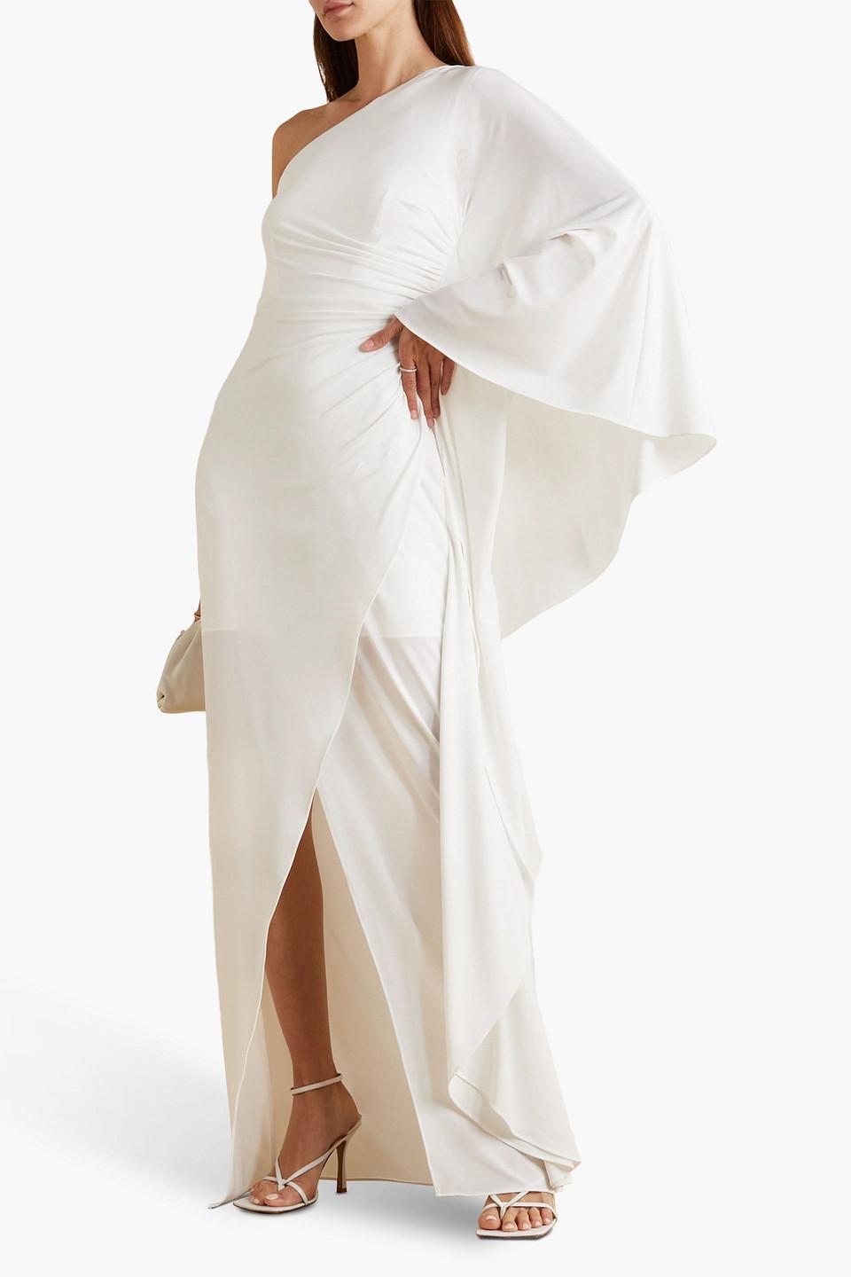 Ellen one-sleeve draped stretch-jersey gown