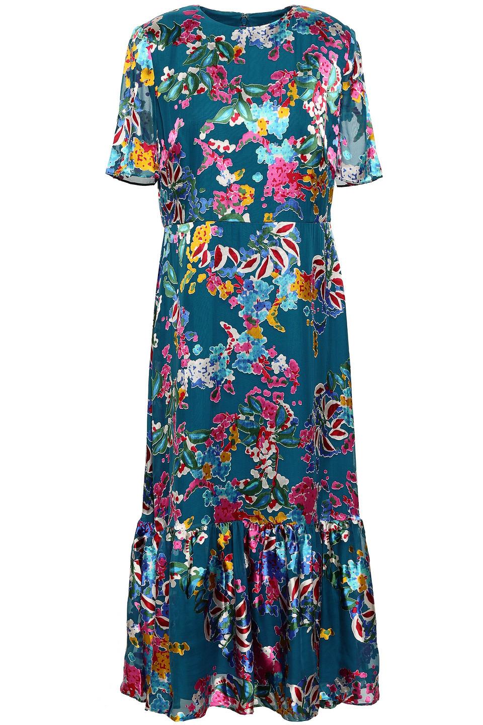 Printed devoré-chiffon midi dress