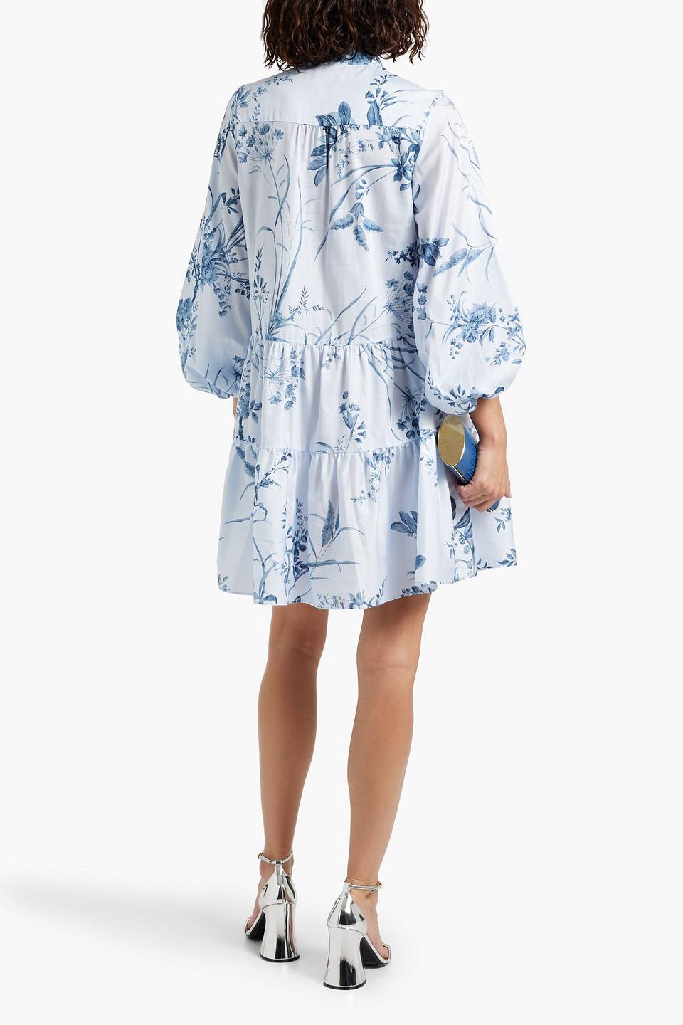 Tiered floral-print cotton-voile mini shirt dress