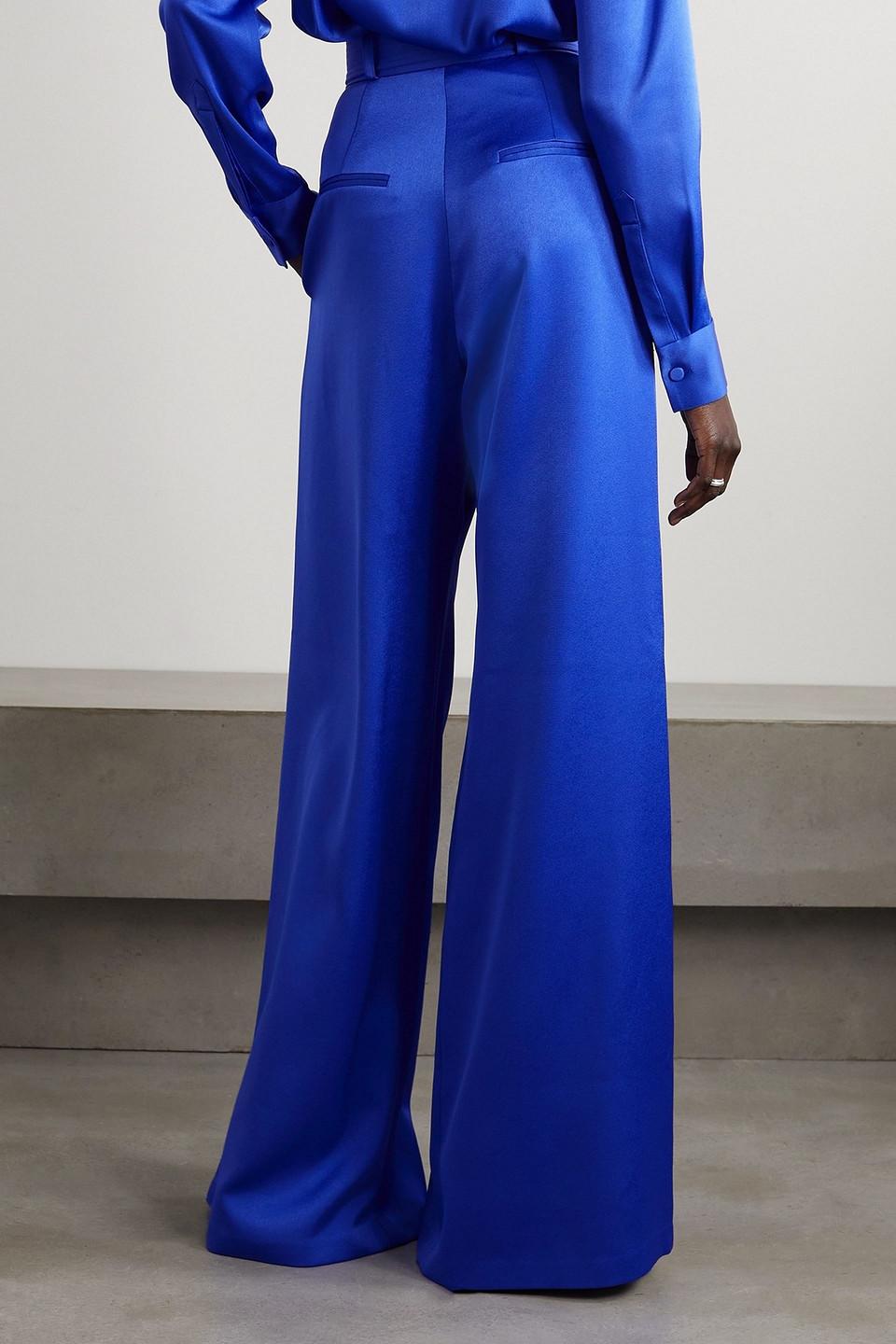 Landon belted pleated satin-crepe wide-leg pants