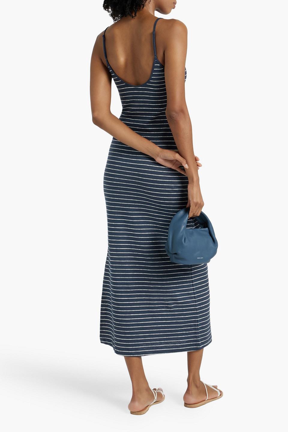 Striped linen-blend maxi slip dress