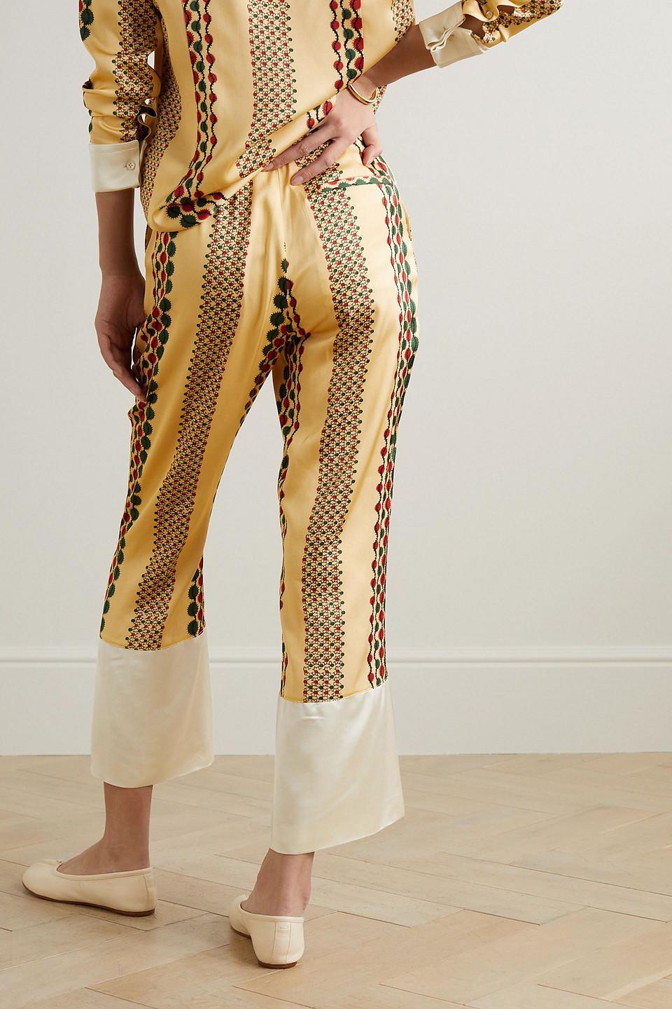 Harmony cropped printed satin straight-leg pants