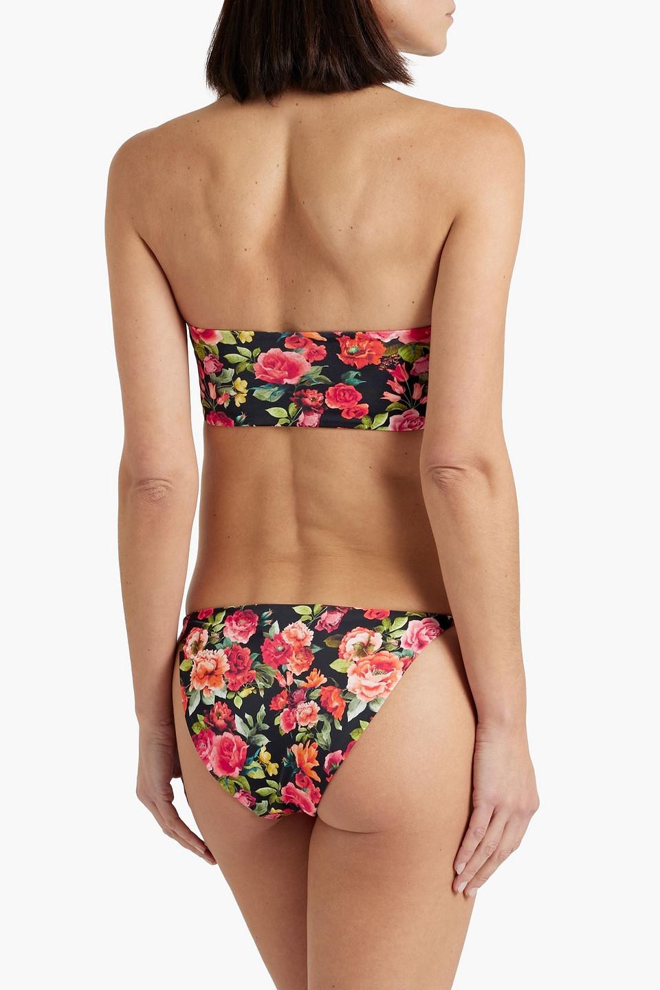 Cutout floral-print bandeau bikini top