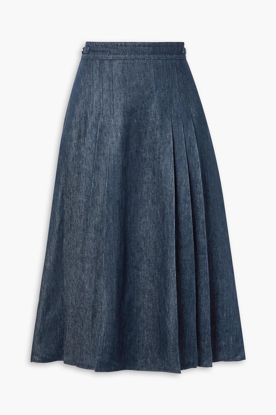 Lerna pleated linen-chambray midi skirt