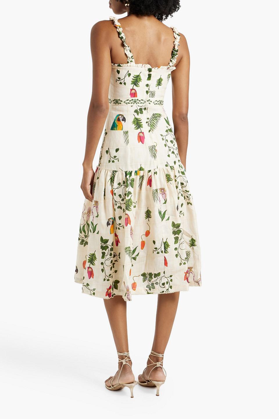 Nispero Bouquet tiered printed linen midi dress