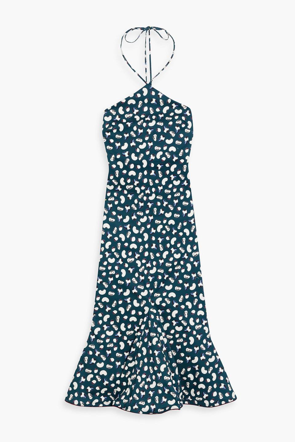 Ati  Cosecha fluted printed cotton-blend halterneck midi dress