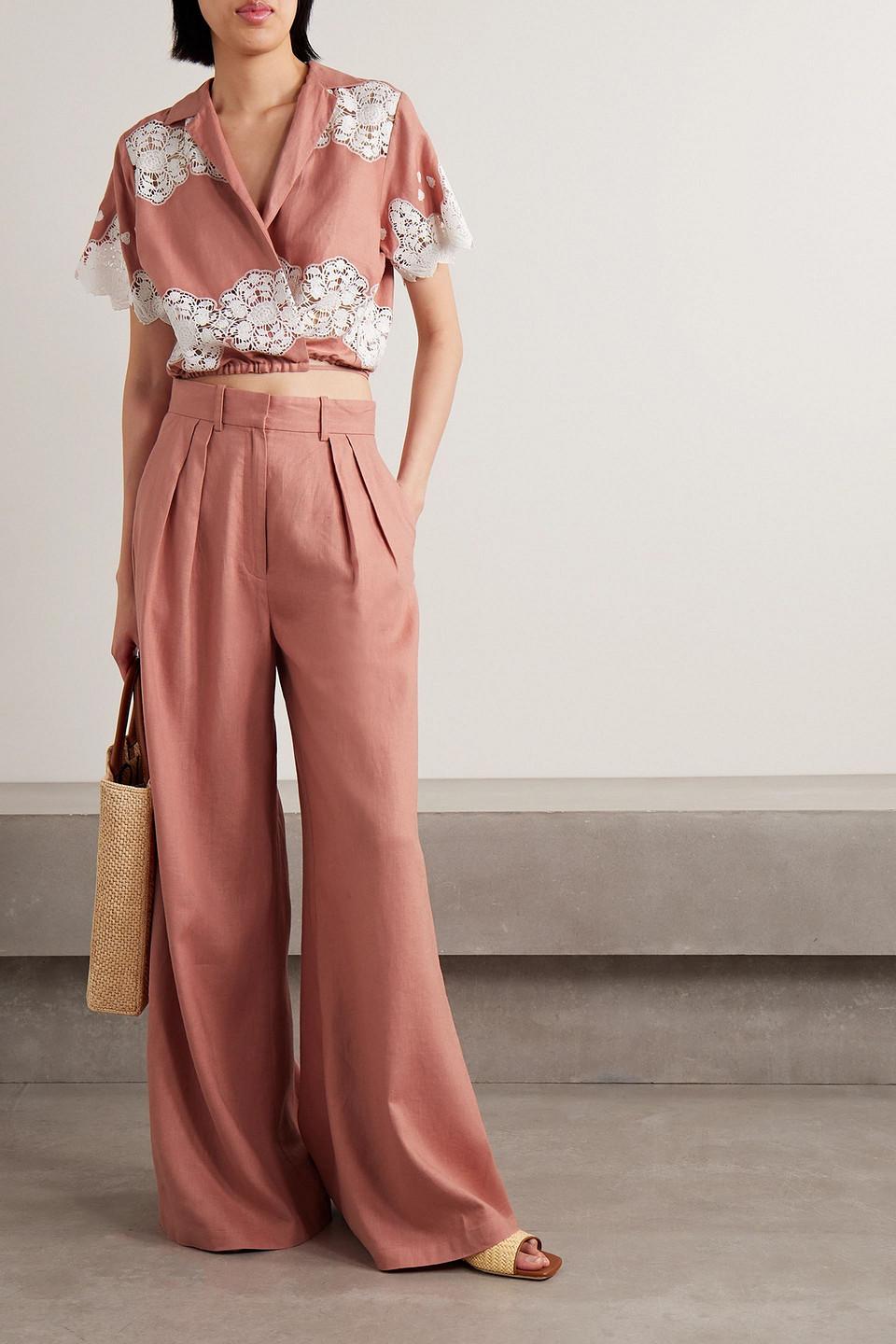 River pleated linen and cotton-blend wide-leg pants