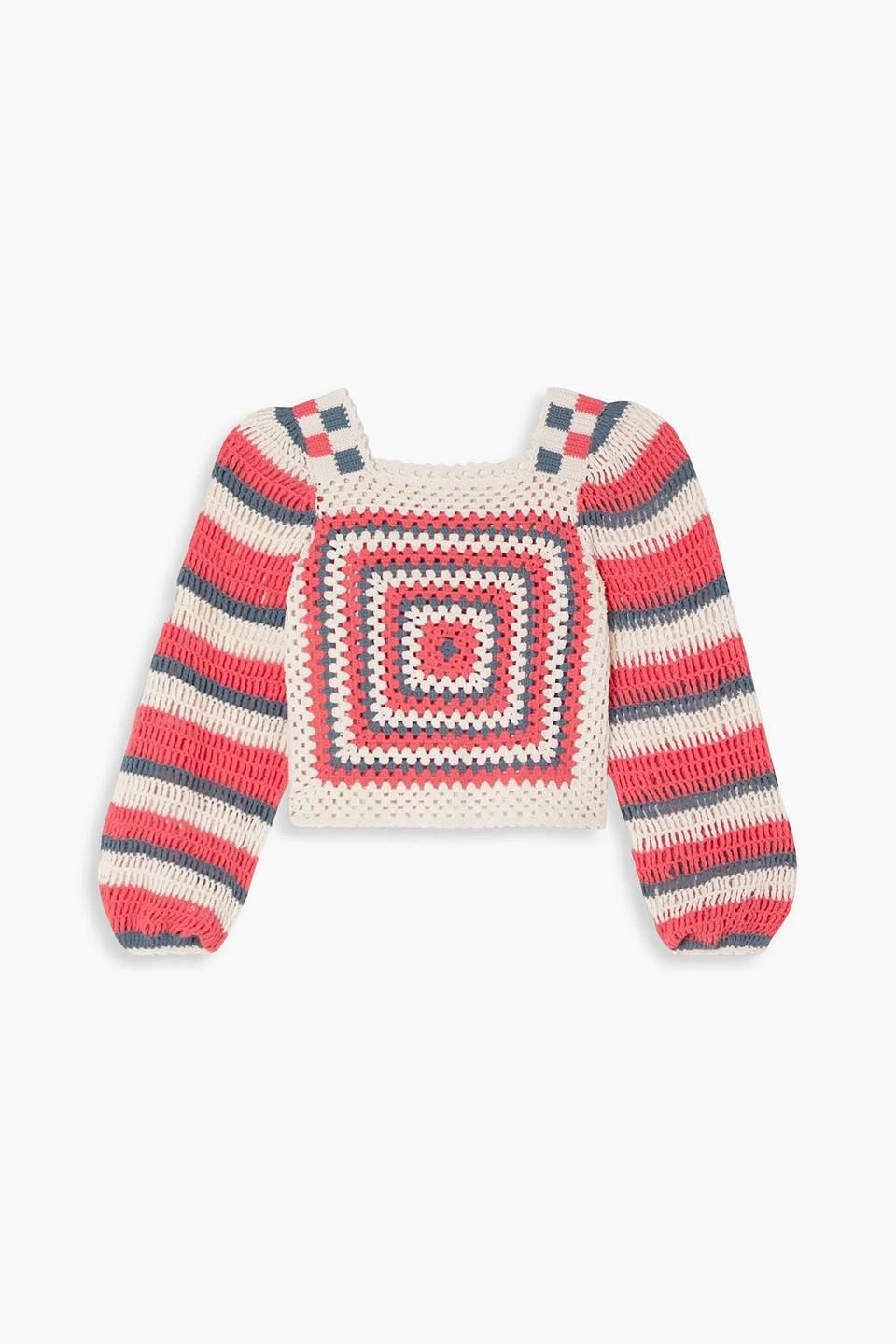 Beso cropped striped crocheted cotton sweater