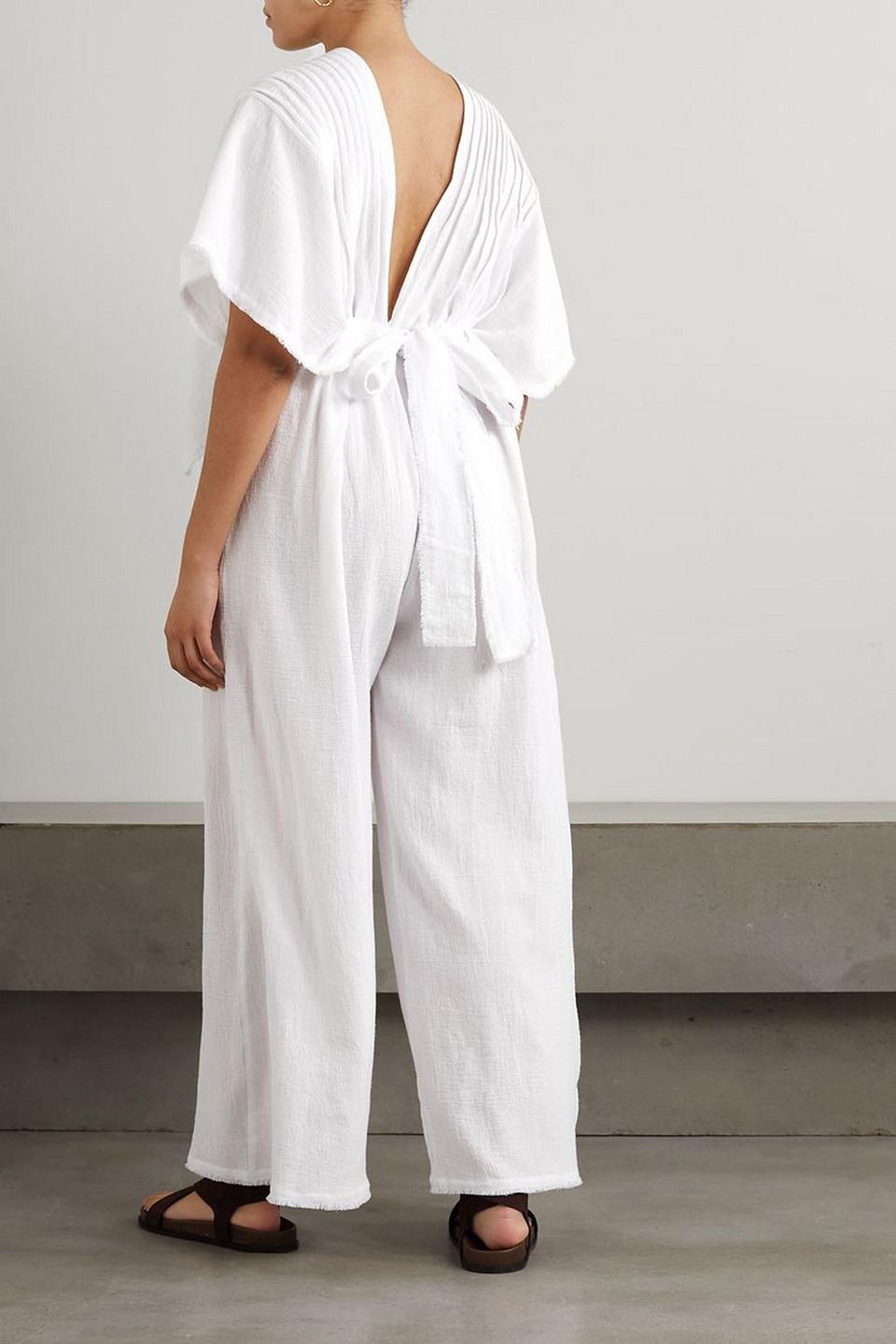 Quillen open-back pintucked cotton jumpsuit