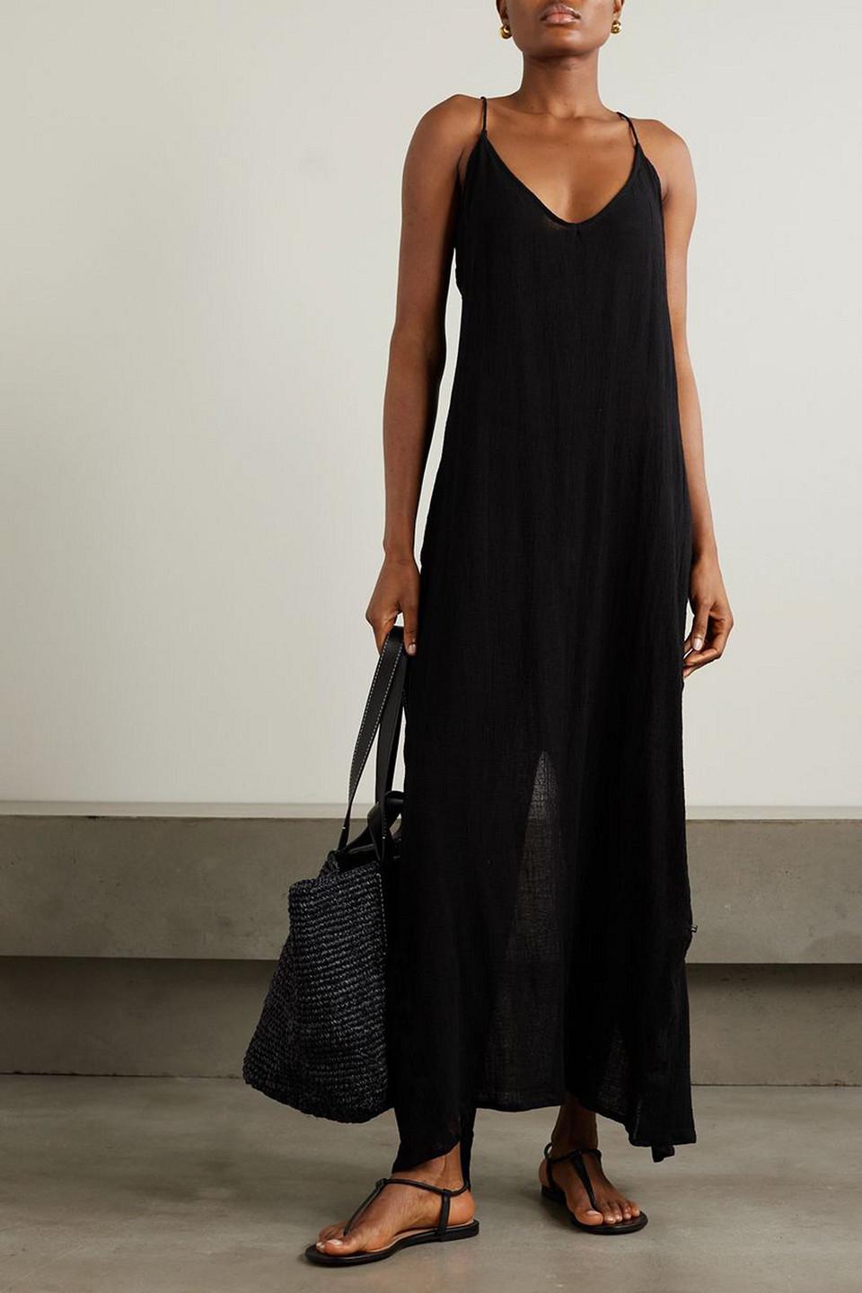 Edahi leather-trimmed cotton-gauze maxi dress