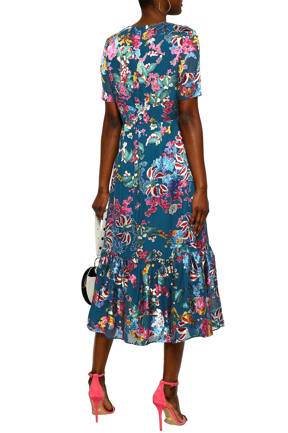 Printed devoré-chiffon midi dress