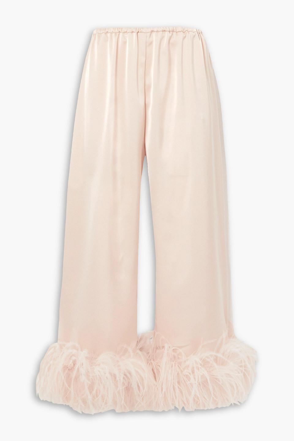 Mandrake cropped feather-trimmed satin wide-leg pants