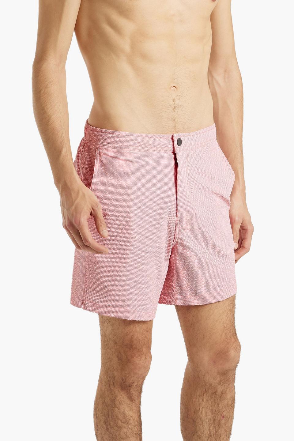 Mid-length gingham swim shorts