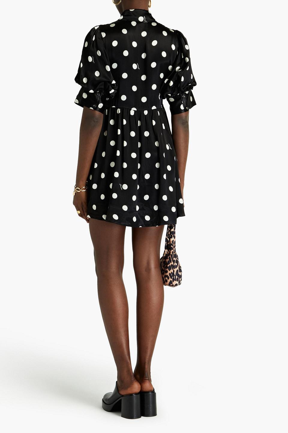 Gathered polka-dot satin-crepe mini dress