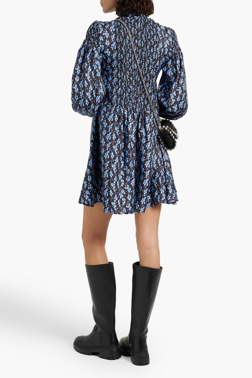 Jack shirred floral-print silk-twill turtleneck mini dress