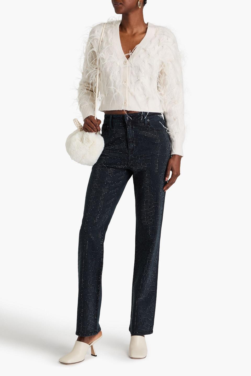 Crystal-embellished high-rise straight-leg jeans