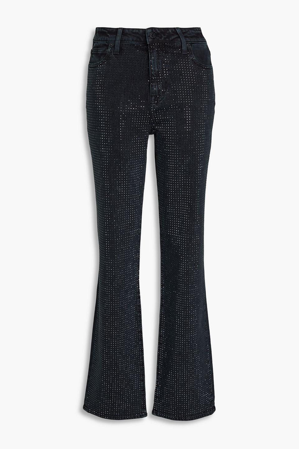 Crystal-embellished high-rise straight-leg jeans