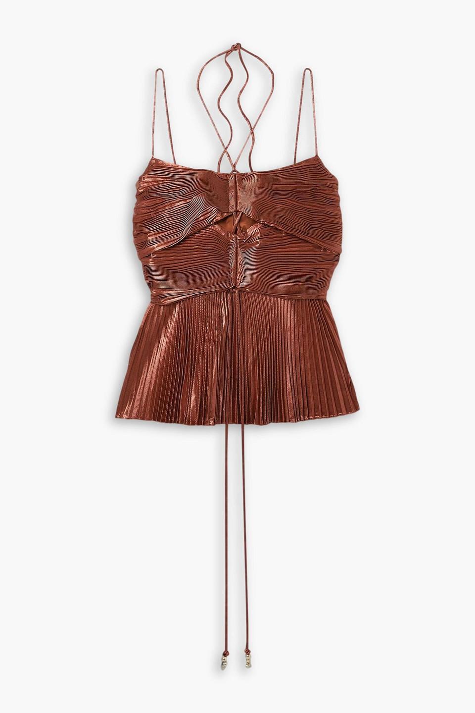 Justin cutout pleated lamé halterneck top