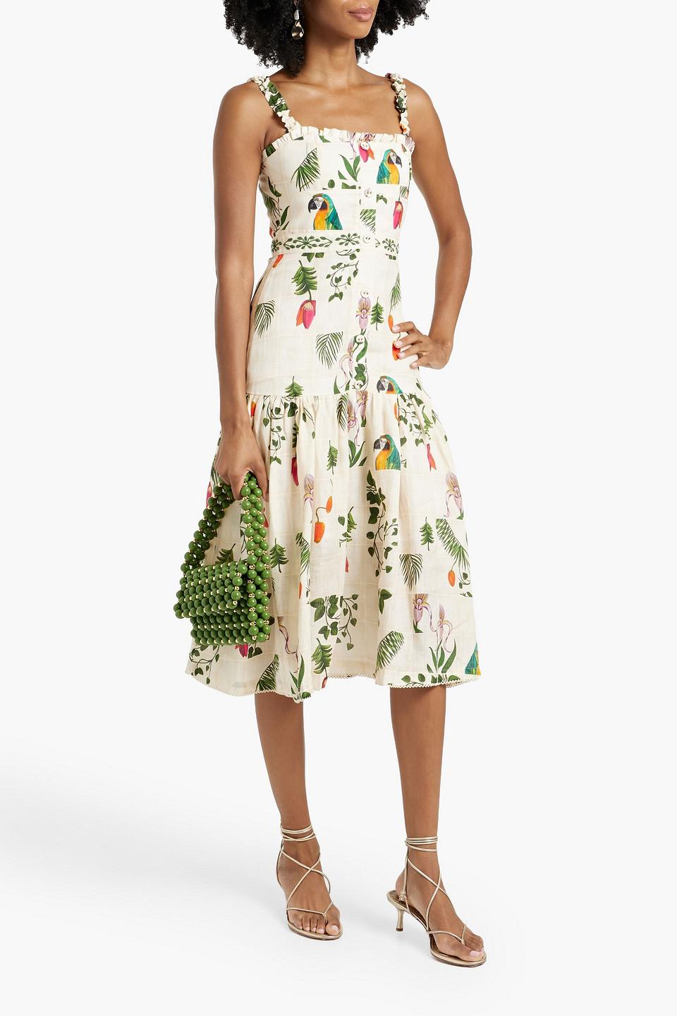 Nispero Bouquet tiered printed linen midi dress