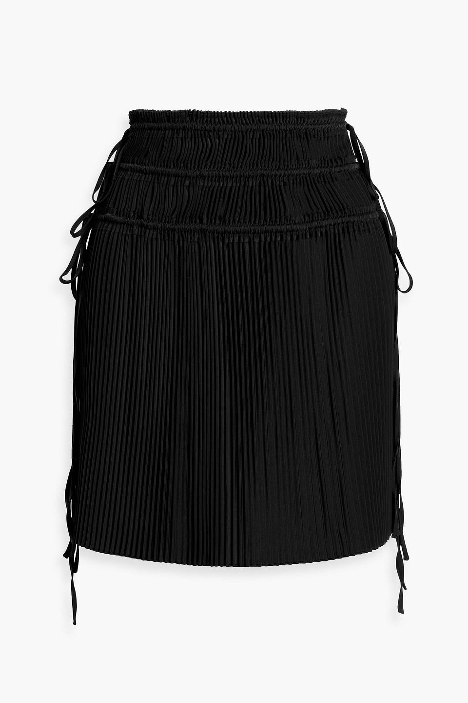 Pleated satin-crepe mini skirt