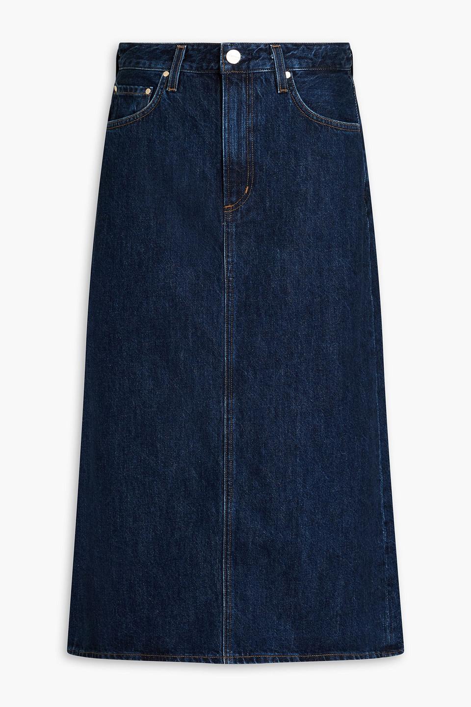 Low Slung denim midi skirt