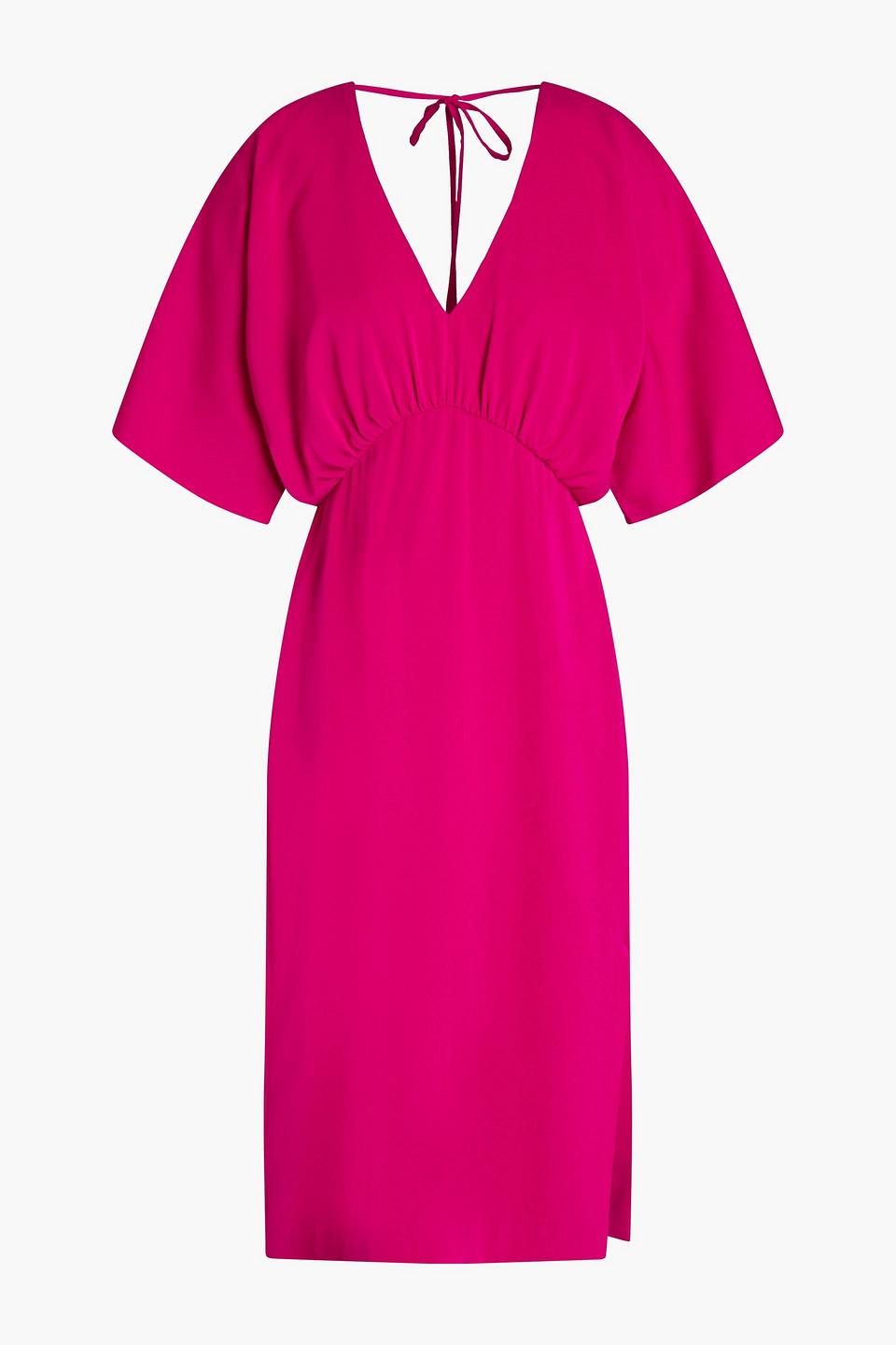 Gathered stretch-crepe midi dress