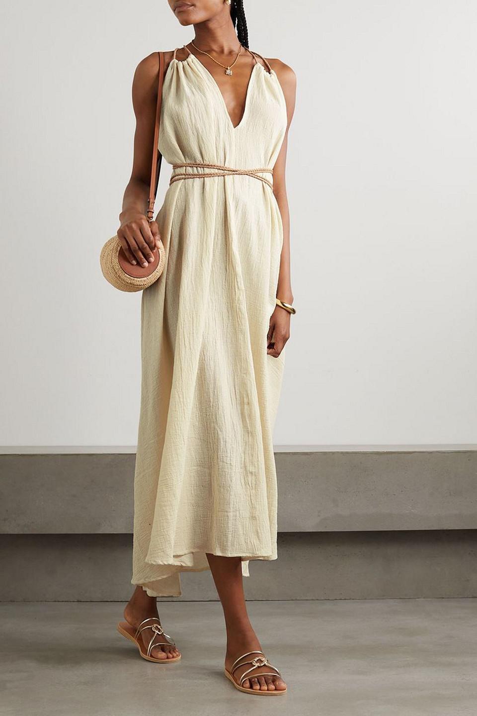 Mahahual leather-trimmed cotton-gauze maxi dress