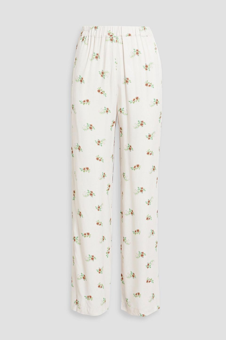 Floral-print charmeuse pajama pants