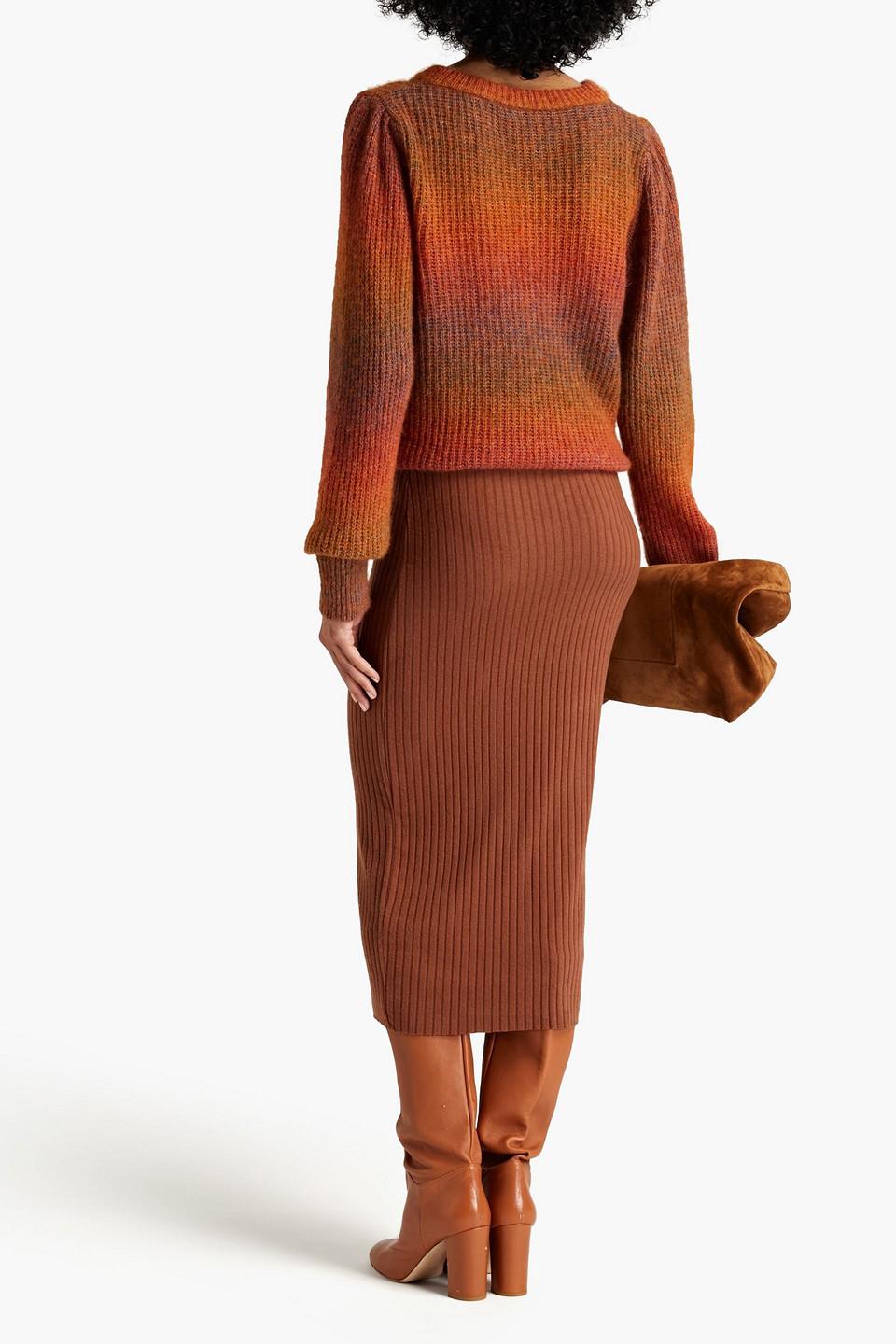 Ribbed-knit midi skirt