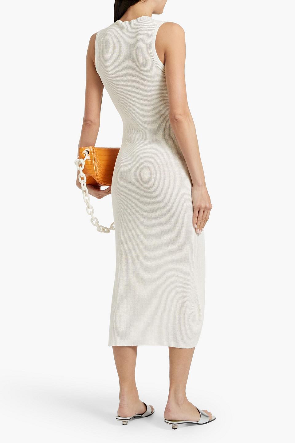 Ribbed linen-blend midi dress