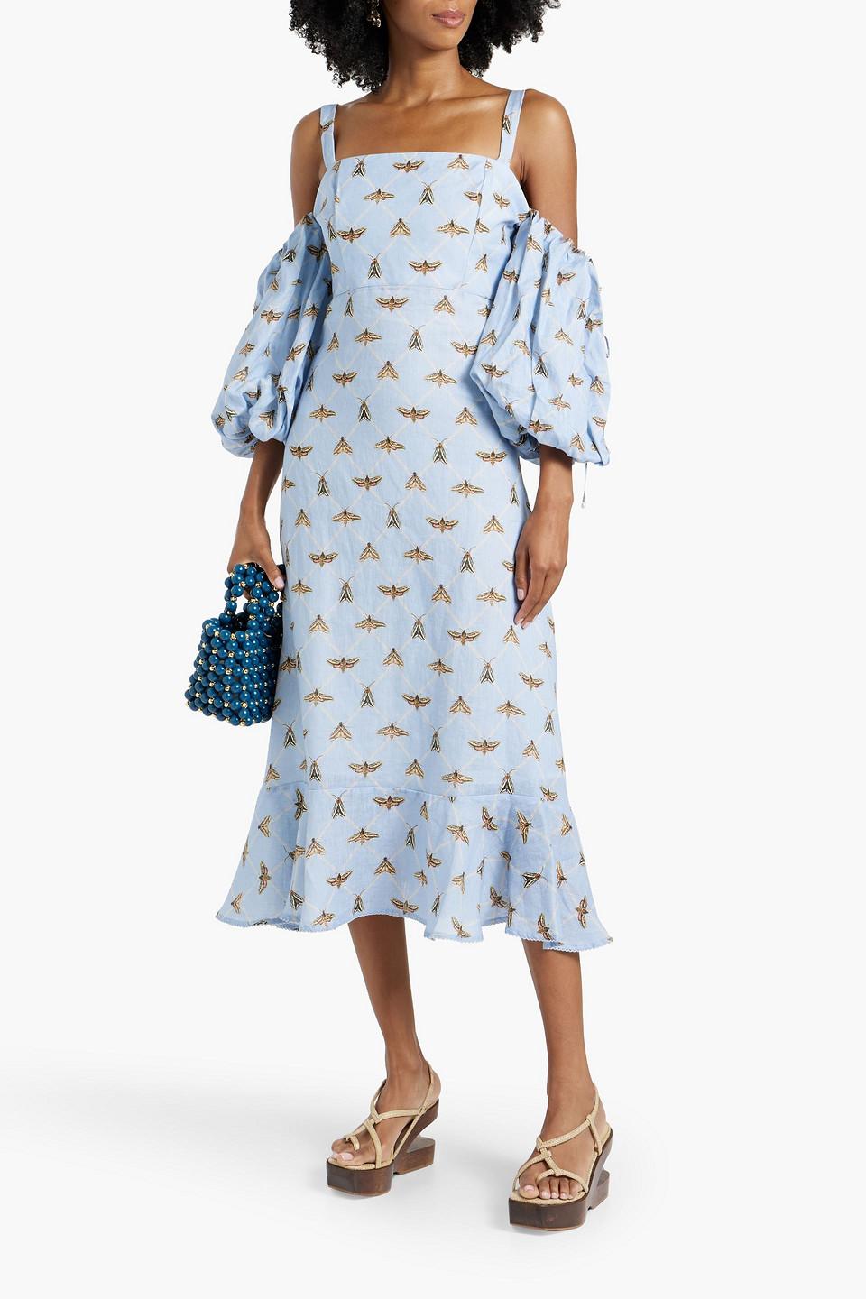 Mercedes Poliilla cold-shoulder printed linen midi dress